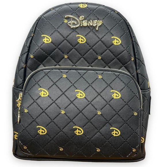 Disney x Loungefly‎ Gold Icon Black Quilted Mini Backpack Faux Leather Hot Topic main image 8